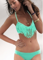 Light Green Strappy Bikini Swimwear with Fringe